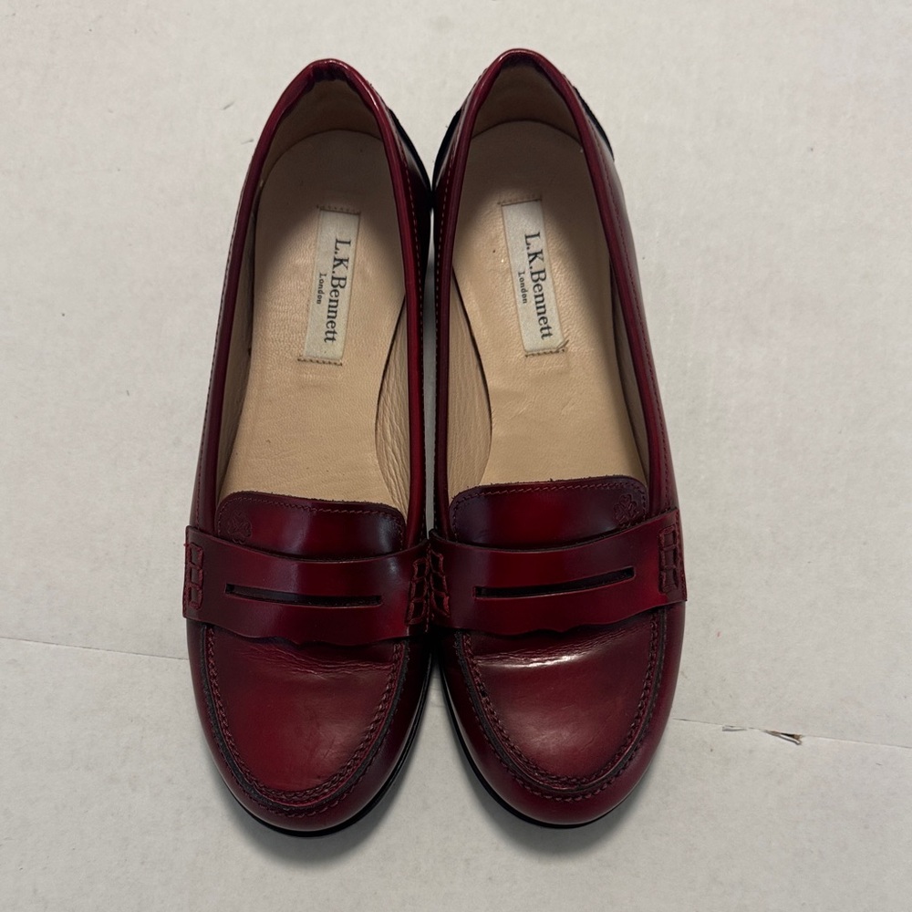 LK Bennett burnt Wine Red Leather Penny Loafers size 36.5 Women’s